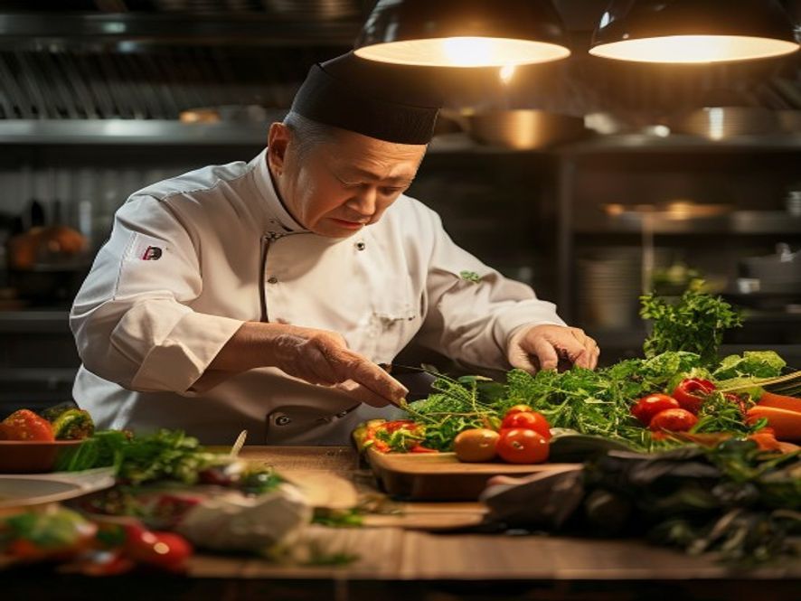 米其林厨师用普通食材精心烹饪，旁边有低质量数据对比