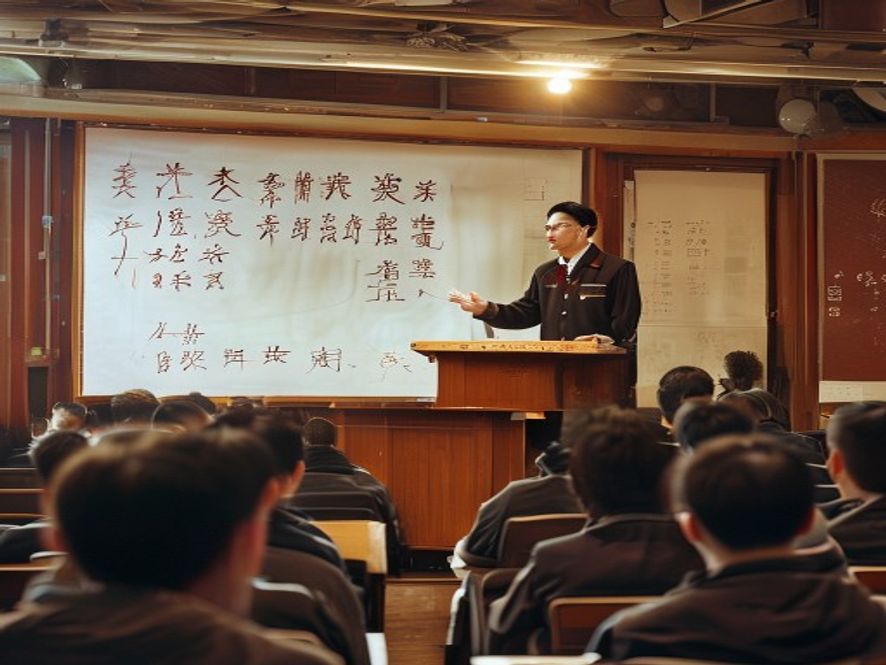 白杰文在北大讲台上用中文做数学讲座，台下学生认真听讲