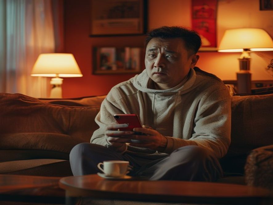 市民看着手机上的台风预警弹窗面露担忧