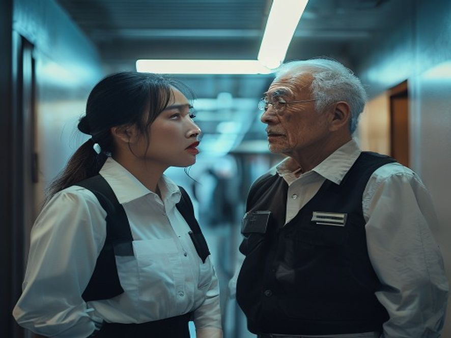 女指挥在走廊与老工程师争吵后红着眼眶