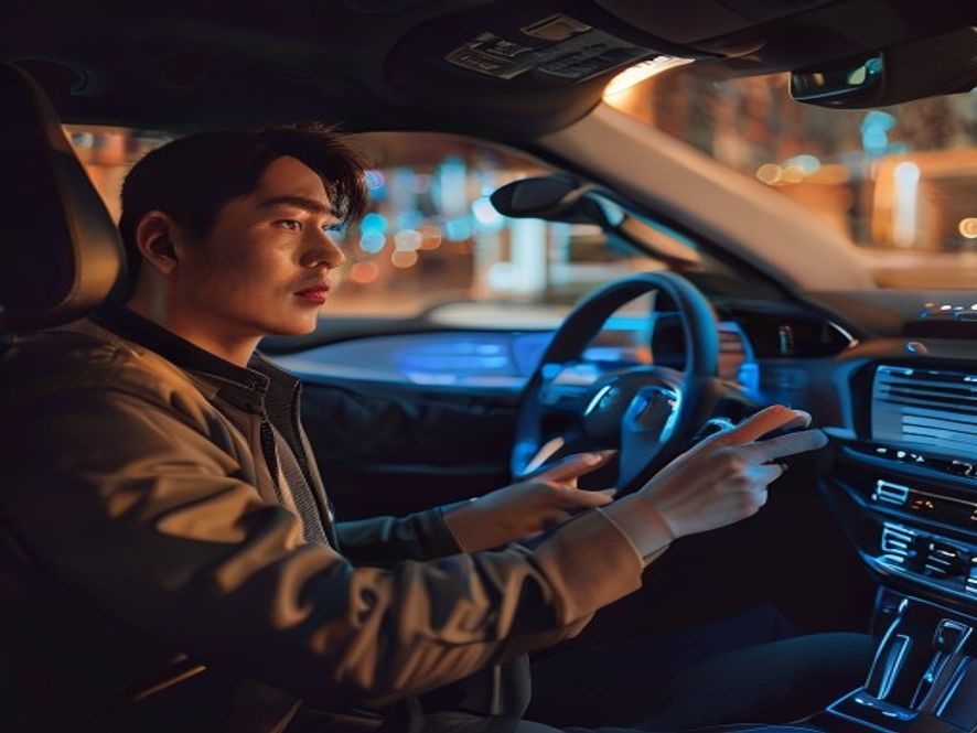 车内驾驶员看到小蓝灯亮起后放松警惕，正在刷手机