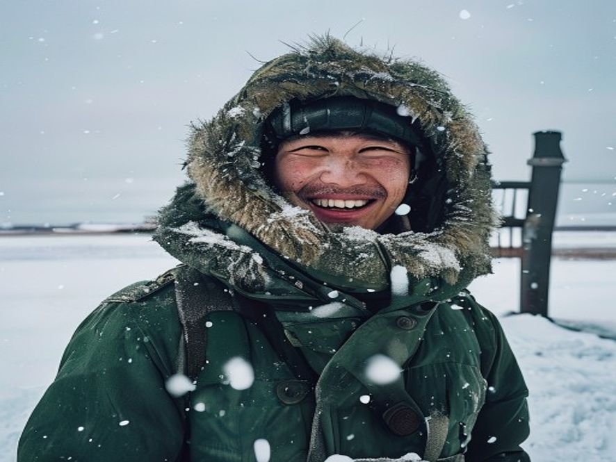 边防哨所士兵在雪原上站岗