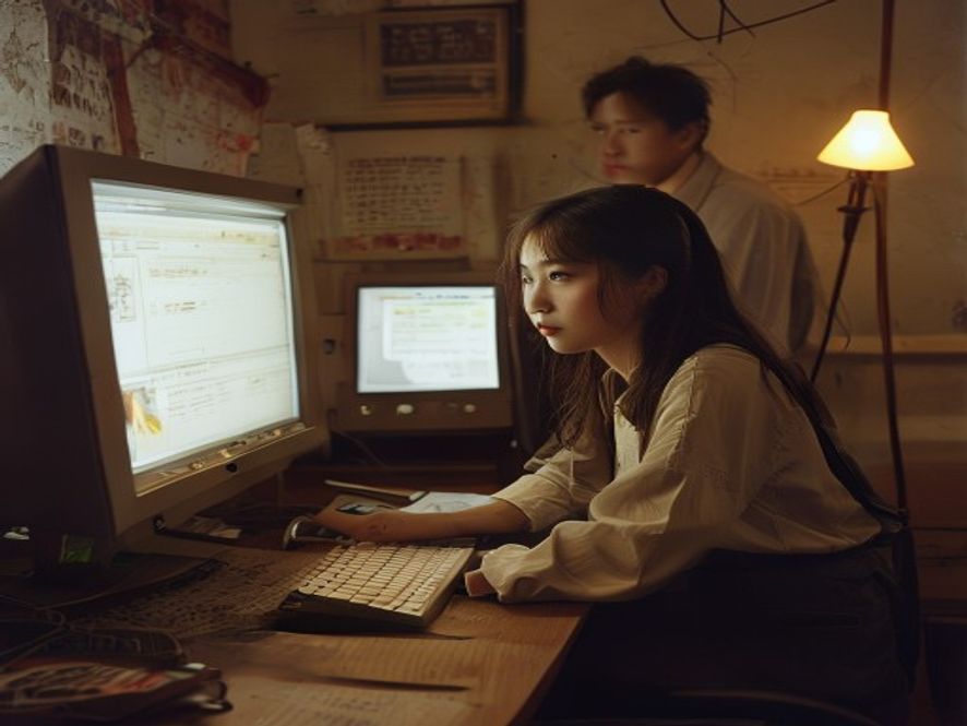员工在老板指示下等待安排，电脑旁没有AI工具