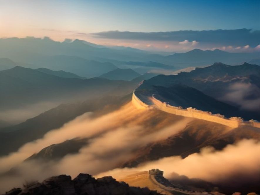 电影《长城》中的宏大场景，五色盔甲士兵列阵长城