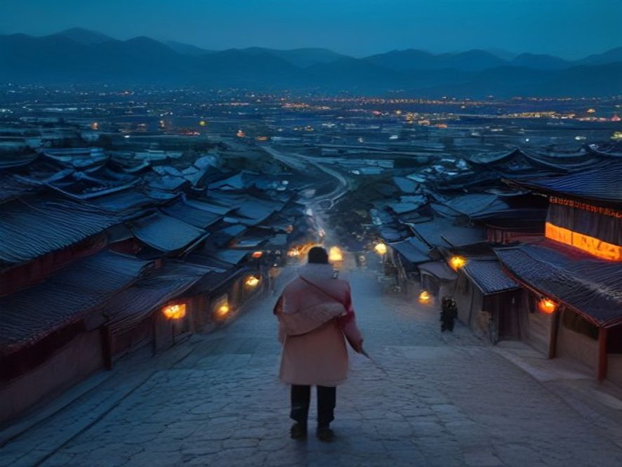 夜幕降临时广场点燃第一支大火把