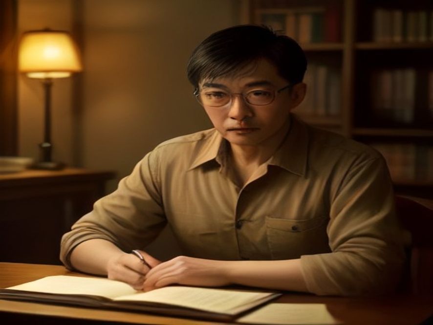 国防科研人员手持一等功奖章，面部隐没在阴影中表达隐姓埋名