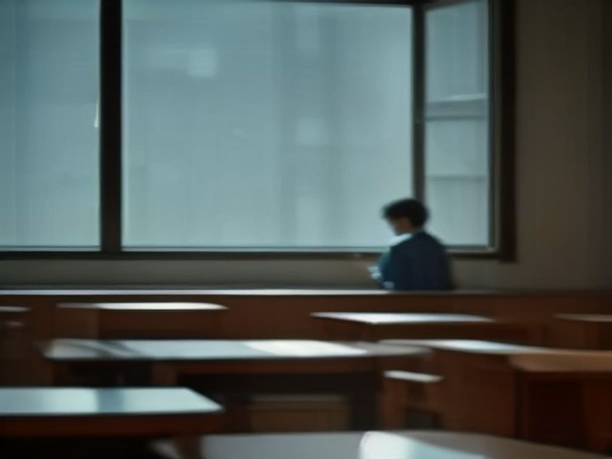 深夜教室里一名学生独自埋头刷题，窗外远处是大学校园里结伴而行的年轻人，形成鲜明对比