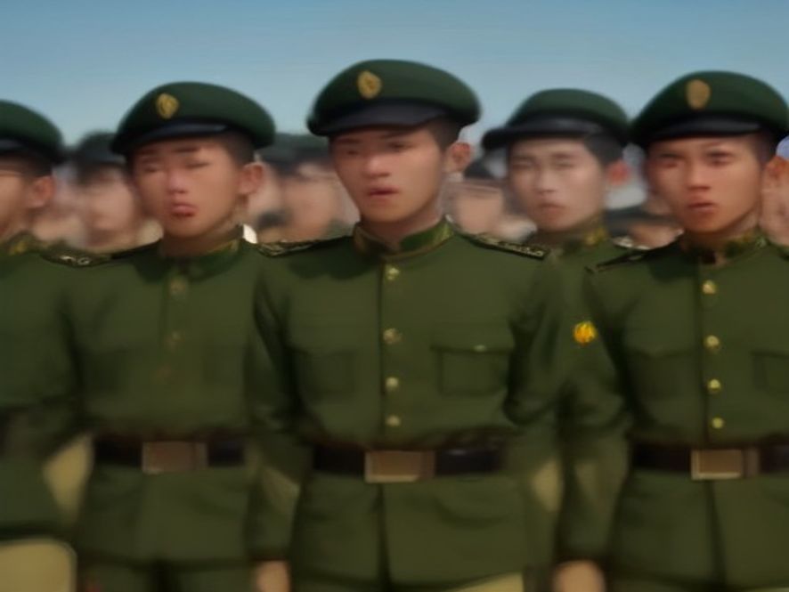 来自各地的战士紧握拳头齐声高唱军歌，凝聚成一个拳头