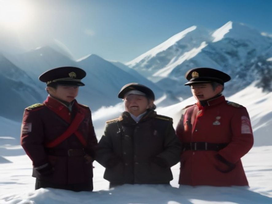 高原边防老兵在风雪中迎着朝阳高唱《歌唱祖国》